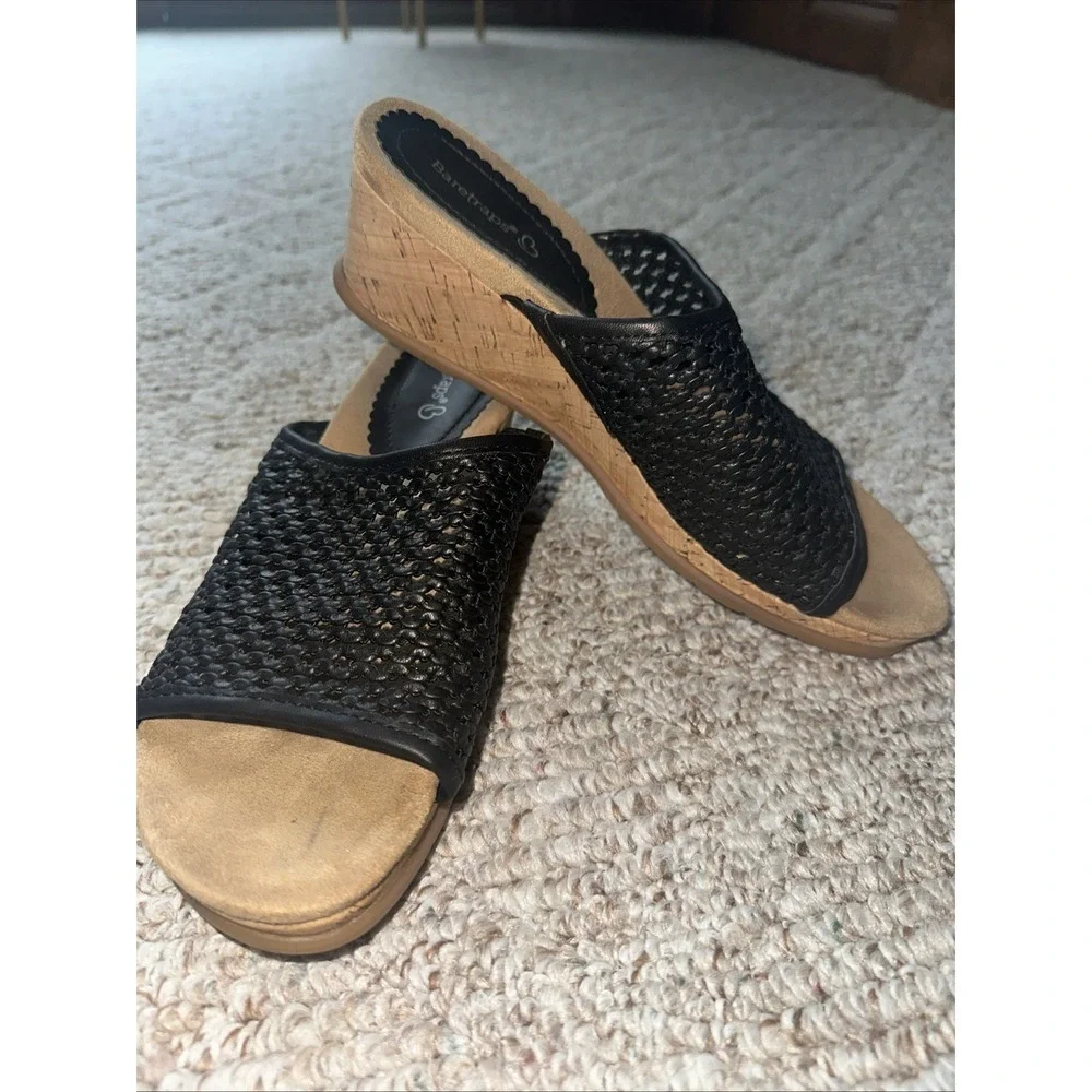 Womens BearTraps Cork Wrapped Wedge‎ Sandal Black Size 9 EUC